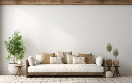 Apartment White Furniture and Vacant Wall Generative AIの素材