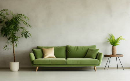 Interior Design featuring a Green Sofa Generative AIの素材