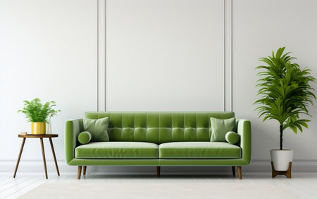 Interior Design featuring a Green Sofa Generative AIの素材