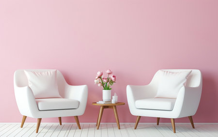 Pair of White Modern Armchairs in Home Interior Generative AIの素材