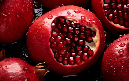 Backdrop Featuring CloseUp of Ripe Red Pomegranates Generative AIの素材
