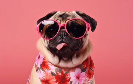 Cute pug on pink white background AIの素材