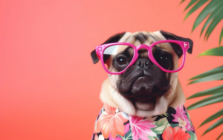 Cute pug on pink white background AIの素材