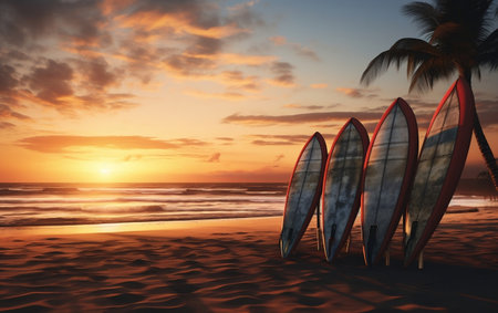 Surfboards standing on the beach AIの素材