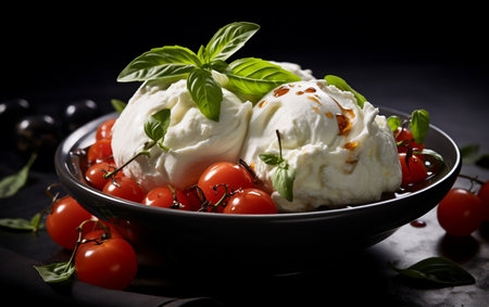 Cheese with Cherry Tomatoes and Basilの素材