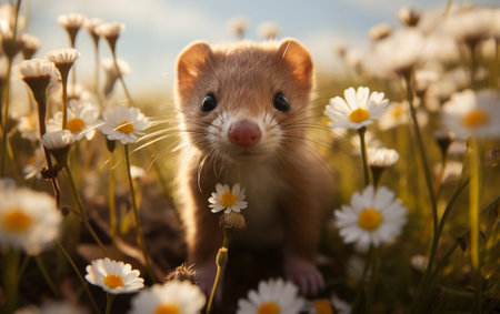 Close up of a Weasel in a Fieldの素材