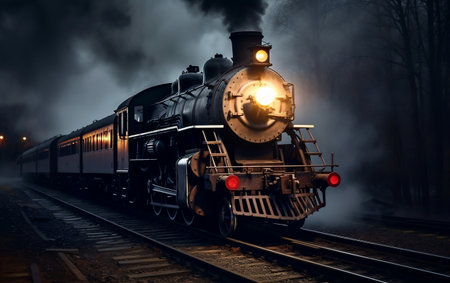 An old steam train smoke from the chimneyの素材