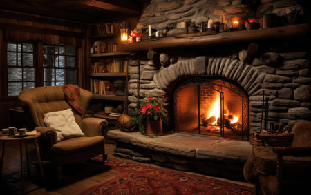 Rustic Charm Fireside Comfort in a Log Cabin Retreatの素材
