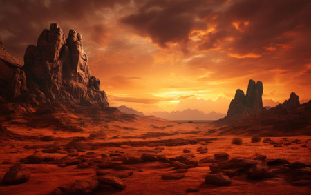 Rocky Desert Landscape Ignited by the Sunの素材