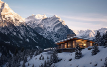 Cabin by the Crystal Clear Mountain Lakeの素材