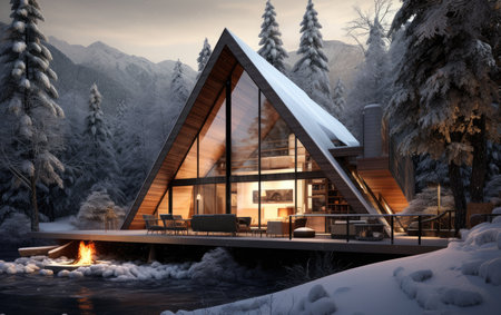 Mountain Retreat Cozy Cabin in the Snowの素材