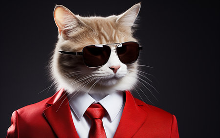 Dapper Kitty: Cat Stylishly Sporting Sunglasses and a Suit.の素材