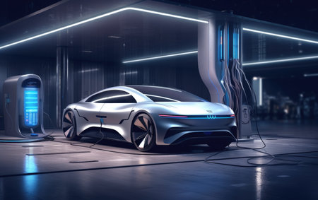 Charging the Future: High-Tech Electric Car Station.の素材