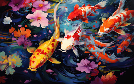 Vibrant Pond Life Japanese Koi Carpの素材