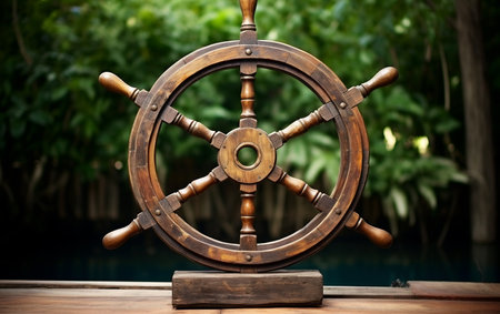 Vintage Wooden Ship Wheel Classic Maritime Relicの素材