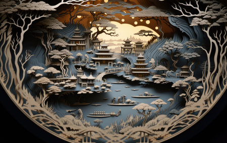 Intricate Scenes in Captivating Papercutの素材