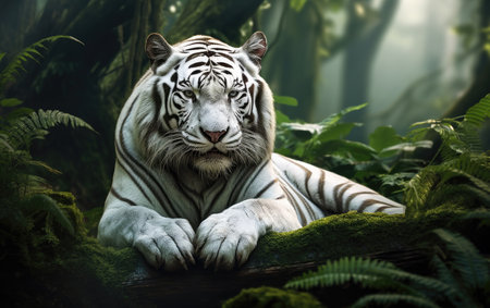 Magnificent White Tiger Rests Lushの素材
