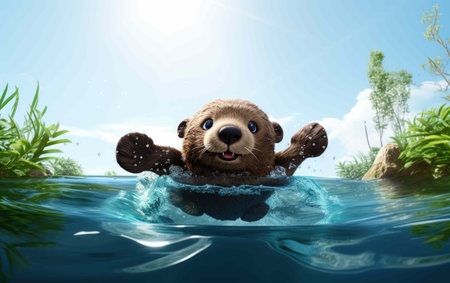 Playful Sea Otter 3D Cartoonの素材