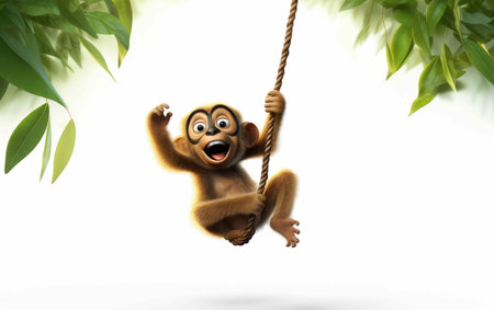 3D Cartoon of Playful Gibbon Swingingの素材