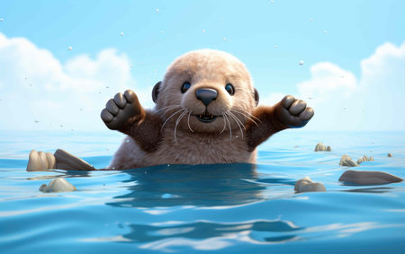 Floating 3D Cartoon Otter Imageの素材