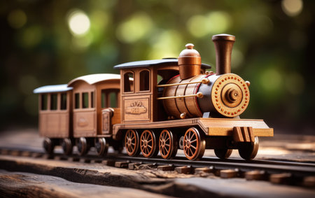 Wooden Train Set on Rustic Tableの素材