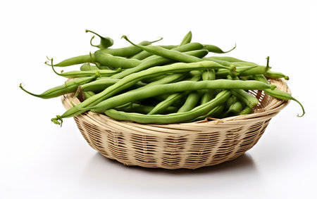 Freshly Harvested Green Beans on White Backgroundの素材