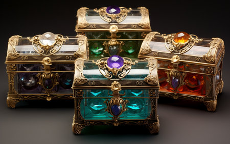 Glass Jewelry Box with Precious Gemstone Necklacesの素材