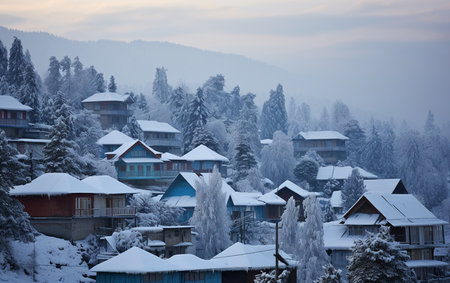 Rooftops Blanketed in Glistening Snowの素材