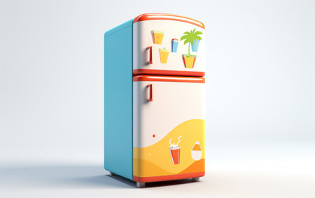 3D Cartoon Refrigerator. On White Backgroundの素材