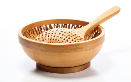 Classic Bamboo Serving Bowl. On White Backgroundの素材