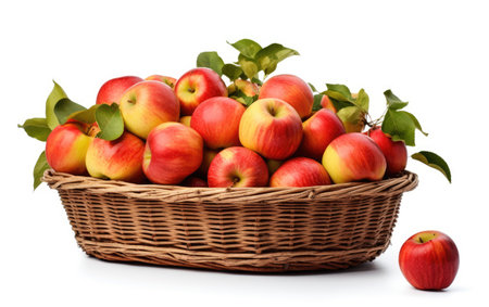 Freshly Picked Apples and Basket on White Background.の素材