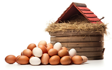 Country Charm and Fresh Eggs on White Background.の素材