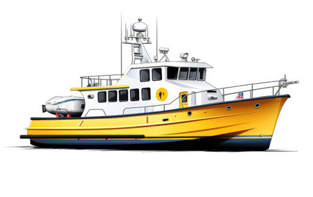 Marine Survey Vessel Detail View on White Background.の素材