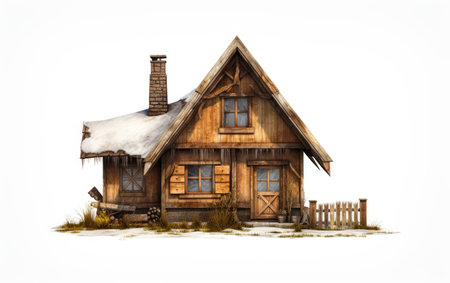 Small Mountain Lodge on White Background.の素材