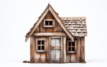 Cozy Wood Cottage Detail on White Background.の素材