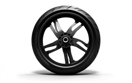 Motorcycle Wheel Assembly on White Background.の素材