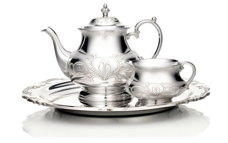 Silver Tea Set on White Background.の素材
