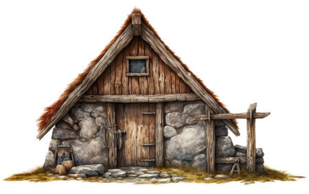 Norse House Photo on White Background.の素材