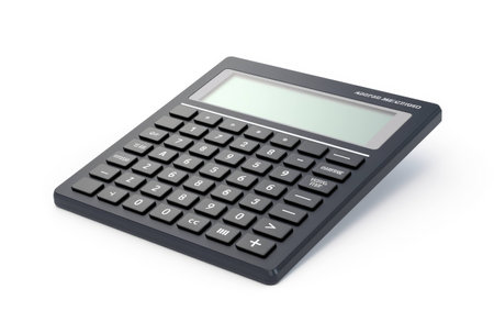 Solar Powered Calculator on White Background.の素材