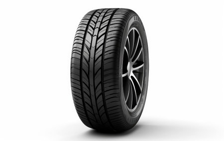 Sports Car Tyre on White Background.の素材
