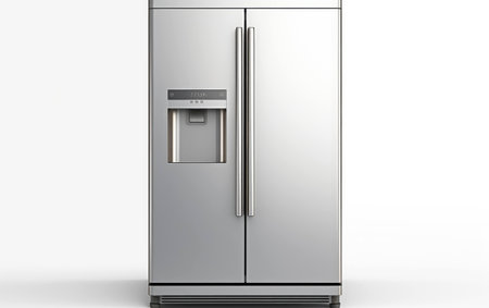Stainless Steel Fridge on White Background.の素材