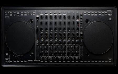 Single Studio Recording Floor Mat on Black Background.の素材