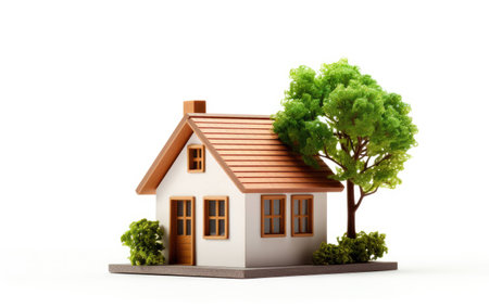 Tiny Eco-Friendly House on White Background.の素材