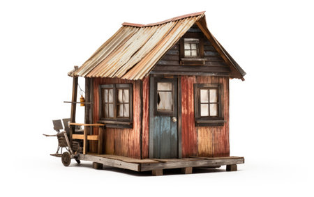 Tiny House Made from Recycled Materials on White Background.の素材