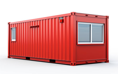 Compact Shipping Container House Picture on White Background.の素材