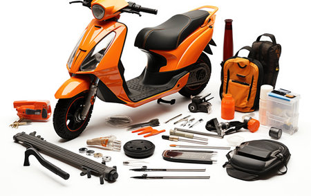 Handy Repair Kit for Scooters on White Background.の素材