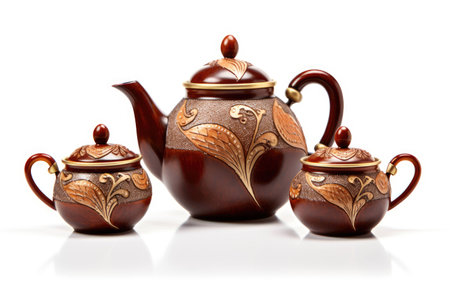 Elegant Ceramic Teapot Set for Collectors on White Background.の素材