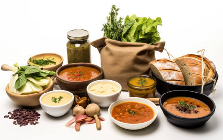 Vegetable Infused Gourmet Delight on White Background.の素材