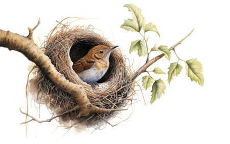 Dainty Wren in Nest Construction White Backgroundの素材