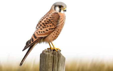 Watchful Kestrel Perch White Backgroundの素材